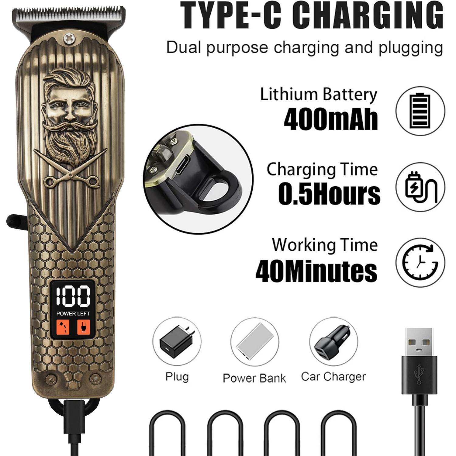 Professional Cordless Hair Clipper for Men - T-Blade Zero-Gap Trimmer with Detail & Fading Combs | RechargeableAll-in-One Beard, Mustache & Body Trimmer I HomeBarberPrecision Grooming, USB Fast Charging