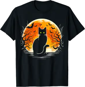 Cat Costume Retro Moon Cat Halloween T-Shirt - Emilyschwe Shop 73B0DHD8DMR5