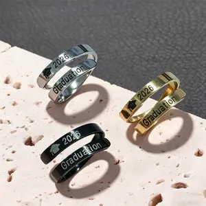 2026 Graduation Ring – Adjustable Open Stainless Steel Twist Band, Engraved Class of 2026 Ring, Vintage Spiral Design, Unisex Graduation Gift for High School College Graduates (Silver/Gold/Black)