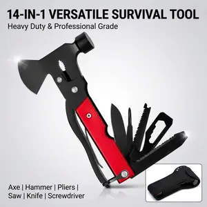 14-in-1 Multi Tools Hatchet Hammer Camping Gear, Multitool Hatchet Axe Camping Essentials for Camping Outdoor Survival Hiking (RedBlack)