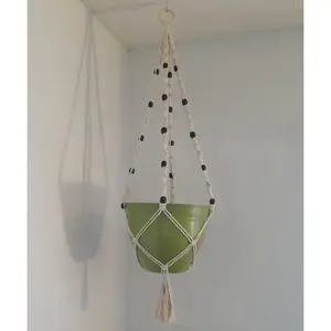Long Hanging Macrame Plant Hanger, Beaded Macrame Plant Hanging, Minimalist Macrame Plant Hanger, Fiber Art
