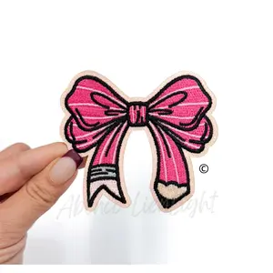 Pink Pencil Bow Teach Embroidery Patch