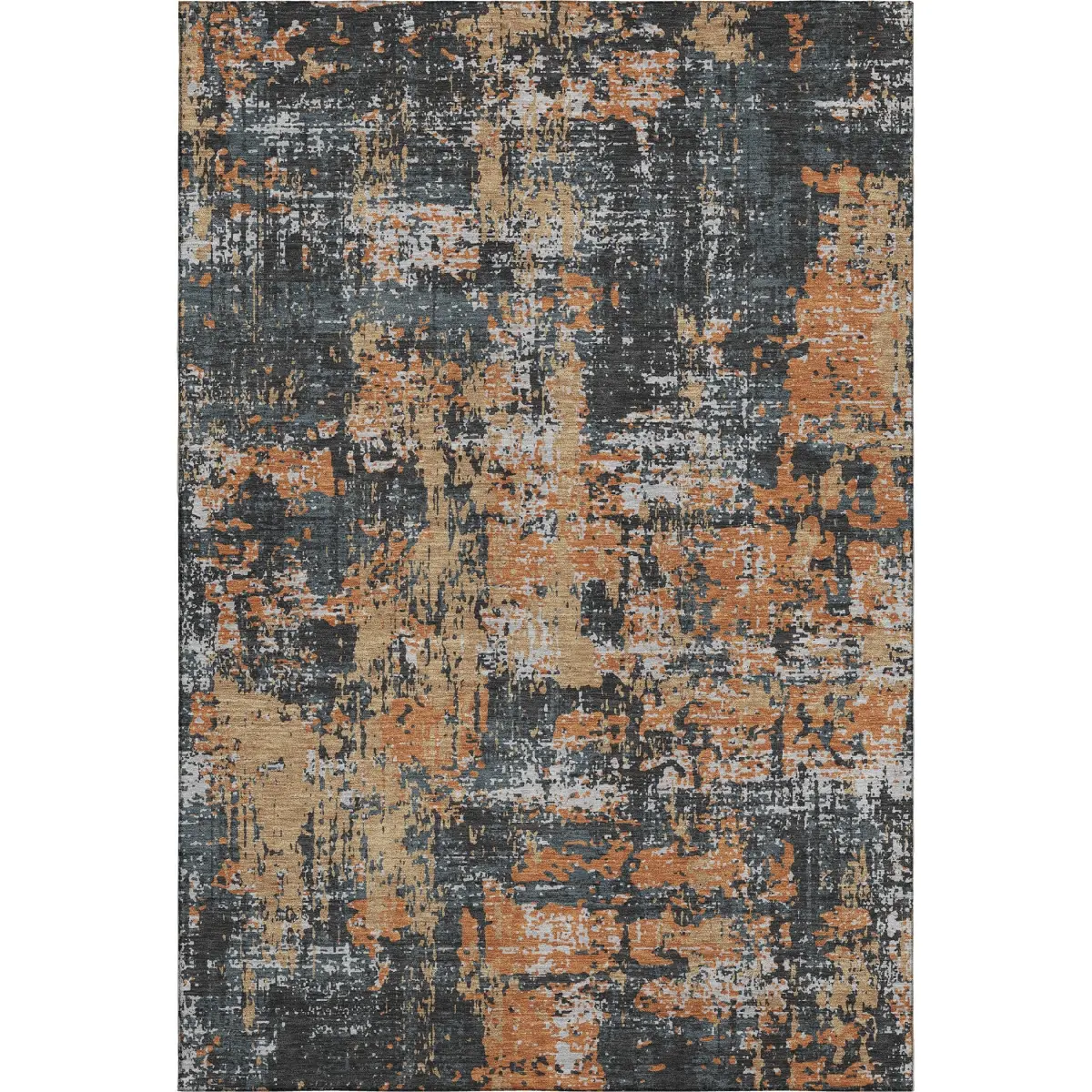 HomeRoots 679104 5x8 ft. Charcoal, Copper & Gray Abstract Colored Area Rug - Machine-Made Rectangle, Washable, UV-Protected, Colored Area Rugs