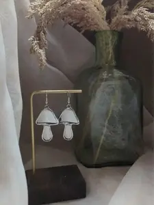 Mirror Mushroom Earrings, Handmade Stained Glass Mushroom Jewelry