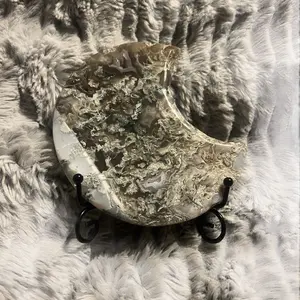 Stunning Moss Agate Moon.  Stand included.