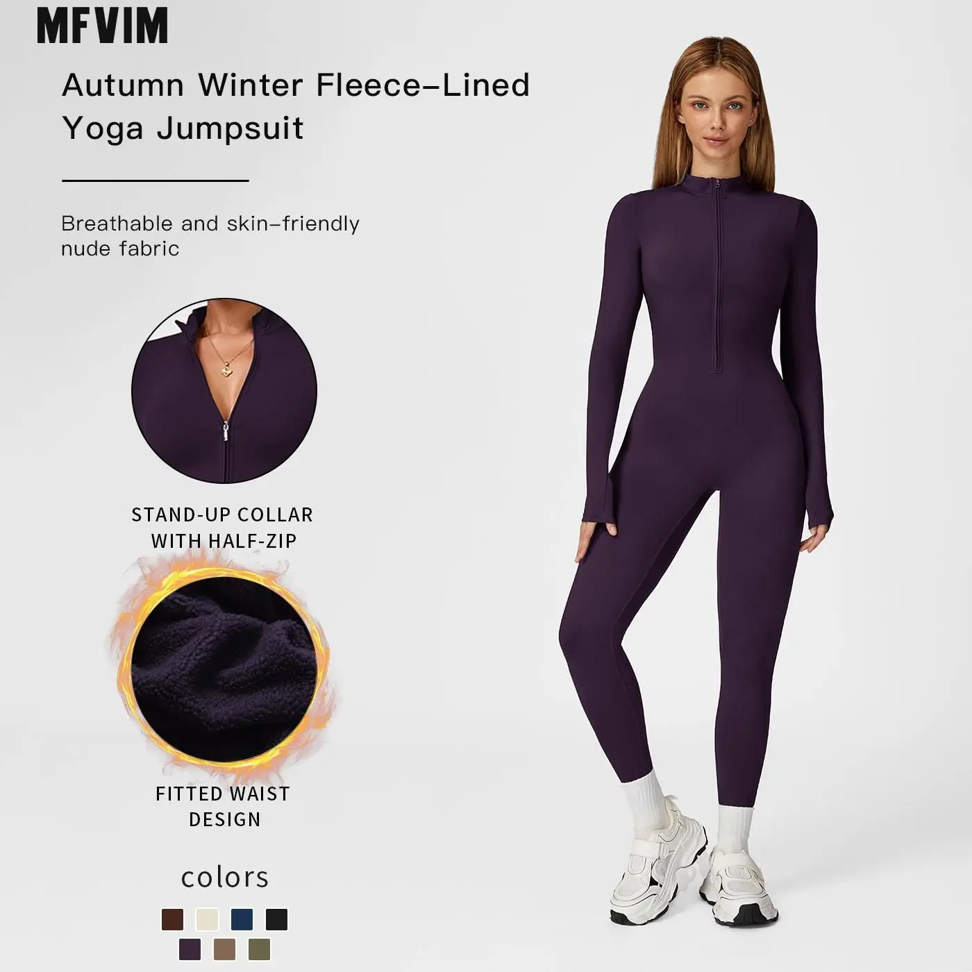 Women's Casual Sporty Jumpsuit, Solid Long-Sleeve Activewear in Stretchy Nylon Elastane with Zip Closure for Yoga & Gym,travel essentials,camping essentials, Stretchy Jumpsuit