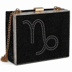 Capricorn Black Diamond & Jet Black Luxe Crystal Custom Zodiac Box Clutch Bag