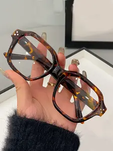 Leopard Print Square Frame Glasses, Plain Reading Glasses, Anti-Blue Light, Casual Daily Use, Unisex Workwear, Fashion Accessory