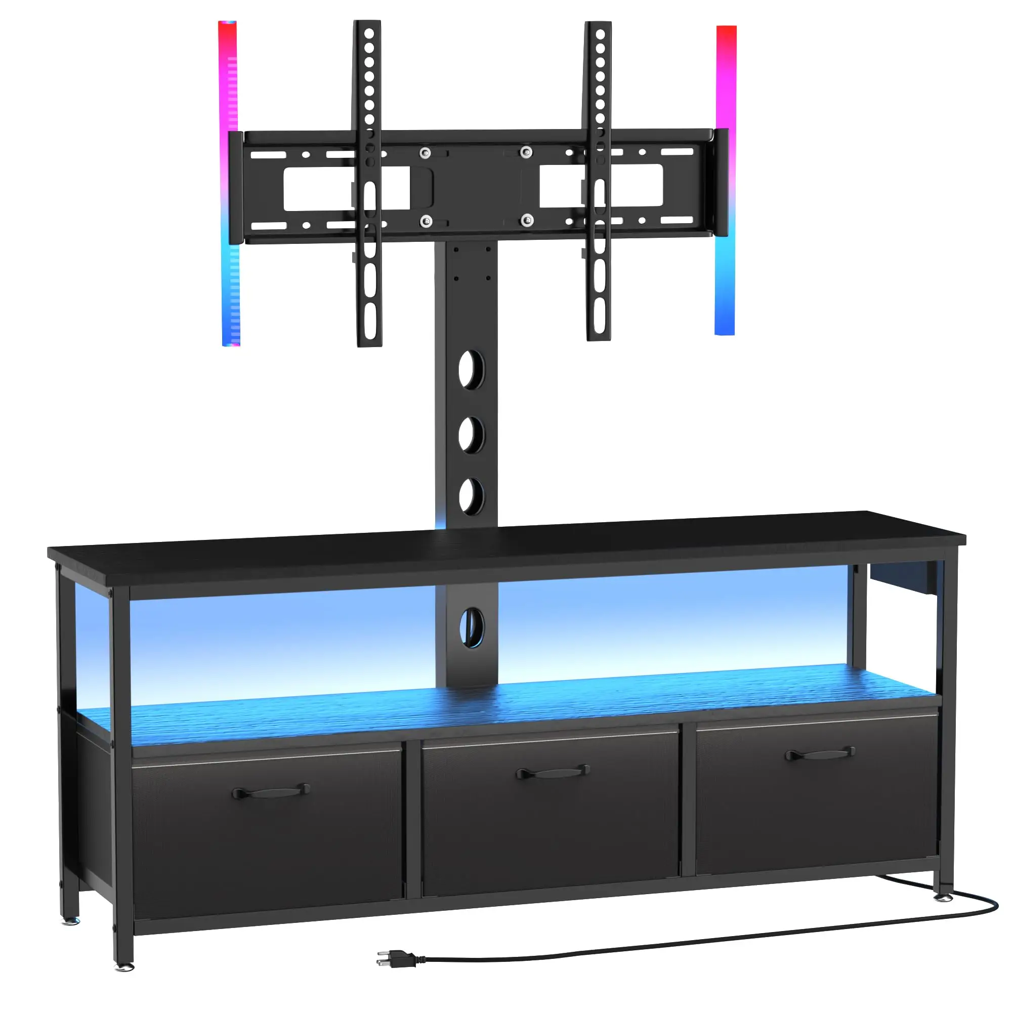 TV Stand with Mount and Power Outlet, LED Swivel Mount for 32-65 Inch TVs, Entertainment Center with Drawers, Height Adjustment, Media Console Cabine