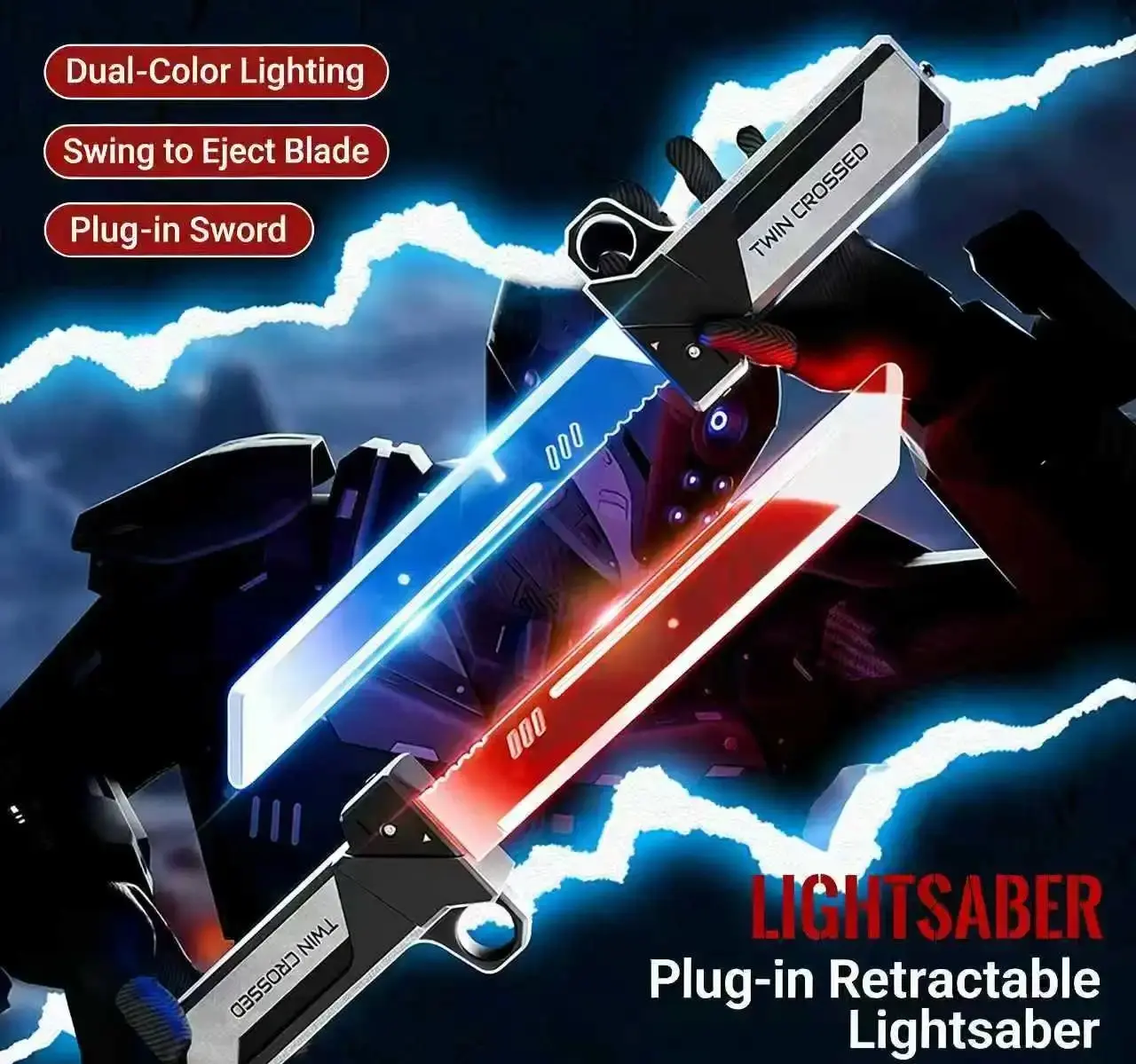 Retractable Double-Blade Light-Up Saber - UnsharpenedPlastic Cosplay Prop, Cool Roleplay Toy, PlayableCollectible Model, Perfect Christmas Gift