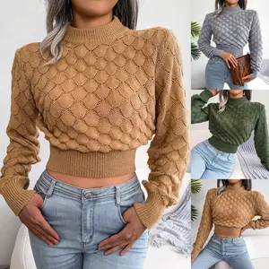 Ins Style Autumn/Winter Knit Sweater Women's Long Sleeve Cut-Out Diamond Shape Exposed Mid-Section Sweater Cross-Bor