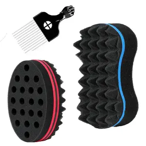 3Pcs Professional Hair Styling Set, Curl Brush and Twist Sponge for Textured Hair with Metal Afro Pick, Universal Hair Grooming Tools