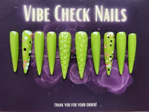 Army Green Long stiletto Polka Dot Handmade Press On nails
