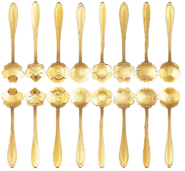 16-Piece Gold Teaspoons, Stainless Steel Coffee Dessert Spoons, Adorable Flower Design Demitasse Spoons for Stirring Drinks and Milkshakes (Gold)