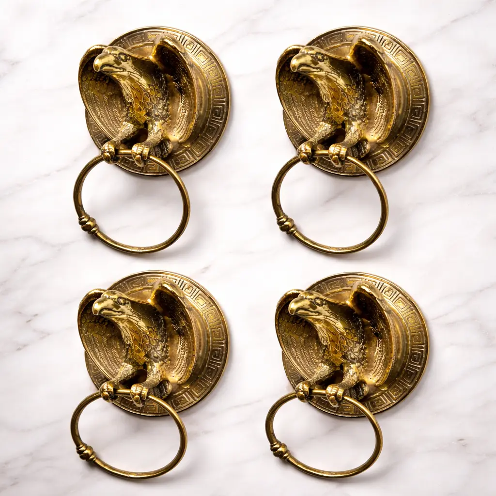 Brass Eagle Drawer Pulls Set of 4 – Vintage Cabinet Hardware, Animal Furniture Handles, Gold or Antique Brass