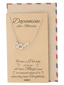 Quan Jewelry Long-Daily Wear Love Molecule Dopamine Statement Necklace, Unique Chemical DNA Pendant, Women’s Birthday Gift with Inspirational Quote Card