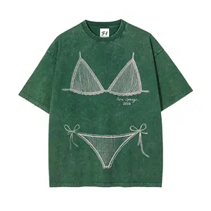 Women's Graphic Washed T-Shirt Bikini Body Illusion, Cute Clothes, Summer Vacation Coverup, Good Graphic Tees, Tops for Women