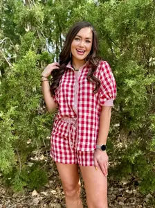 Vivian Red Gingham Short Set