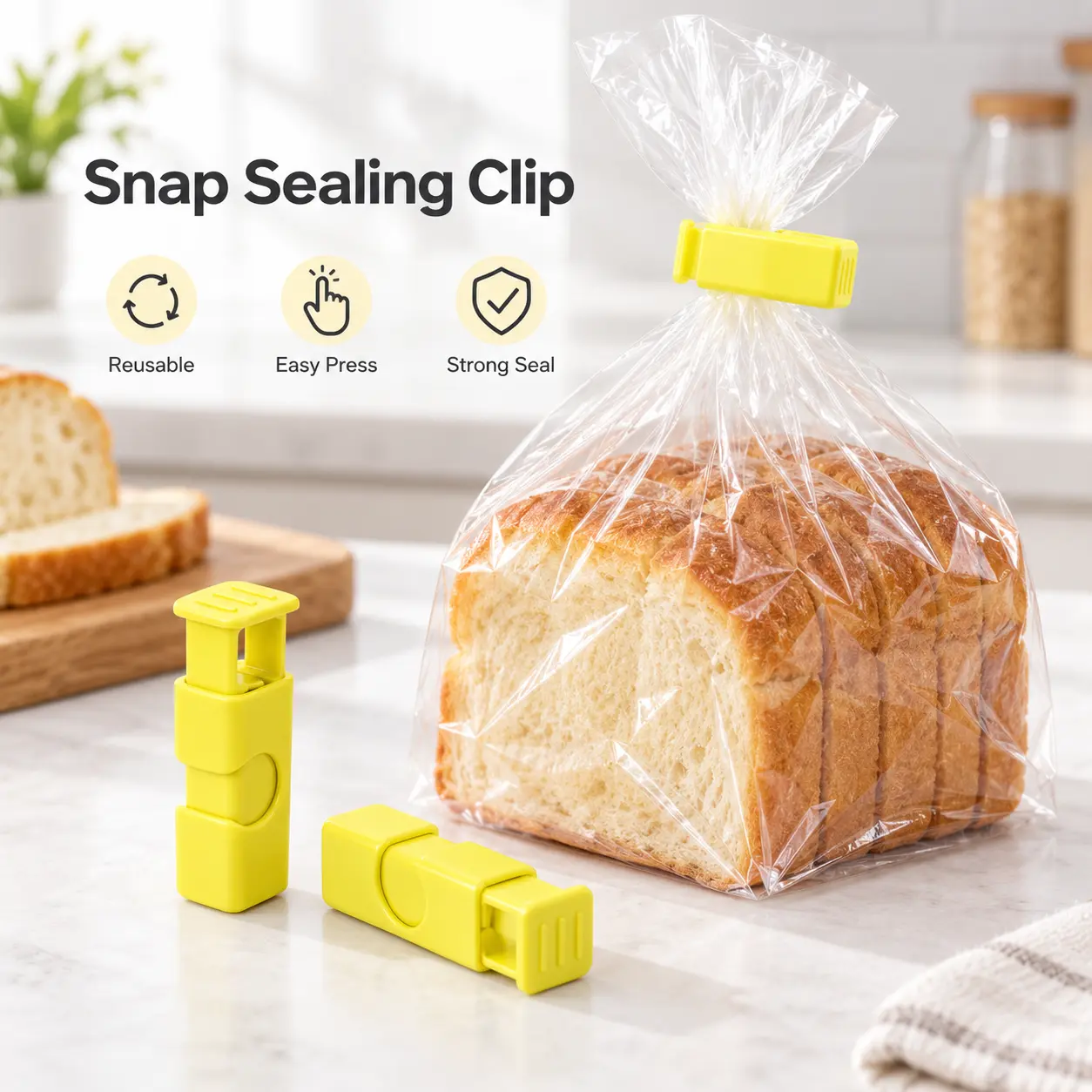 Press-Type Bread Sealing Clips with Locking Mechanism, 10-Pack Reusable Food Preservation Clips for Toast, Bread & Snack Bags, Kitchen Storage Supplies