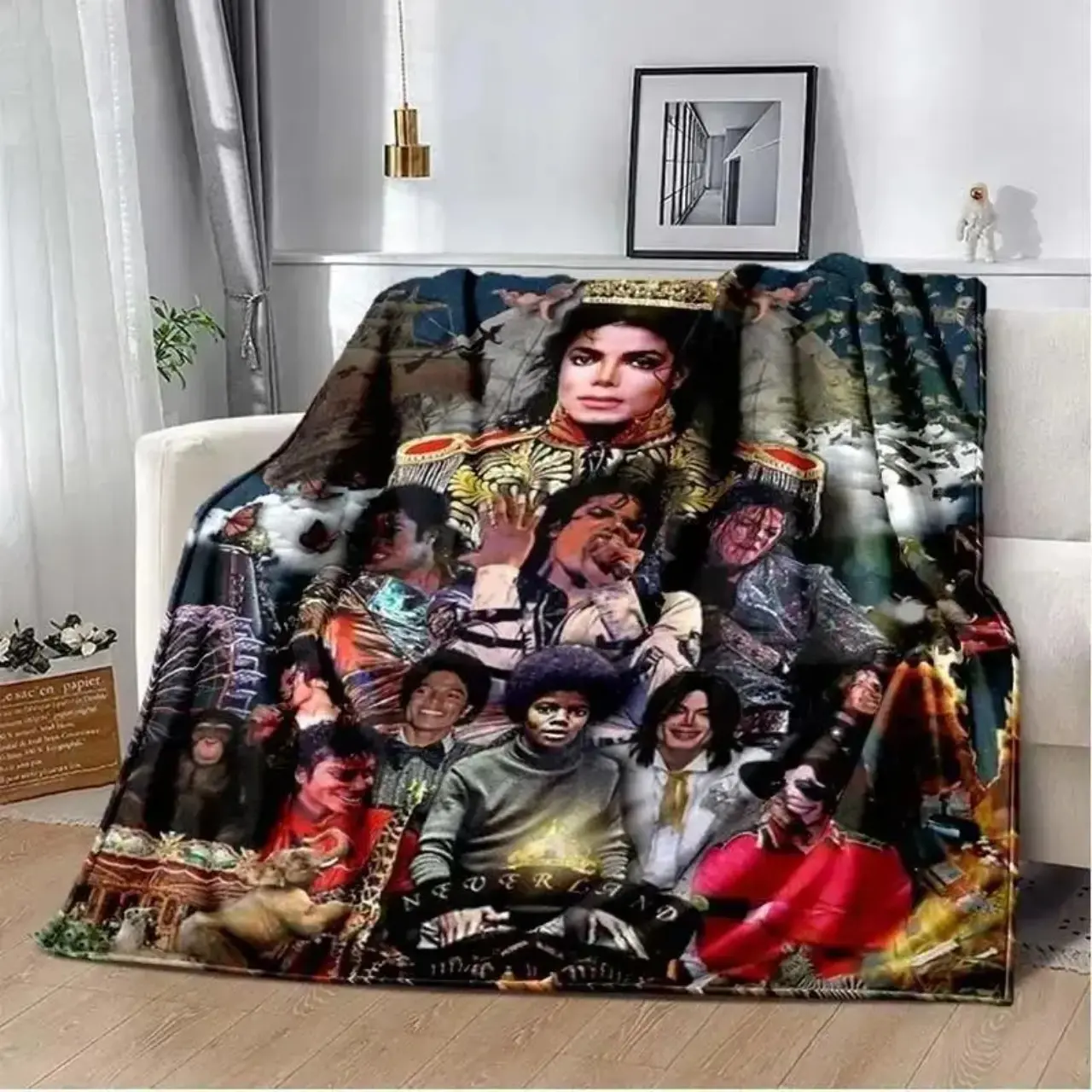 Michael Jackson Legendary Pop Music Collage Throw Blanket, Retro Music Icon Inspired Fleece Blanket for Music Fans, Vintage Concert Aesthetic Cozy Blanket for Couch Sofa Bed, Music Lover Gift, Bedroom Decor