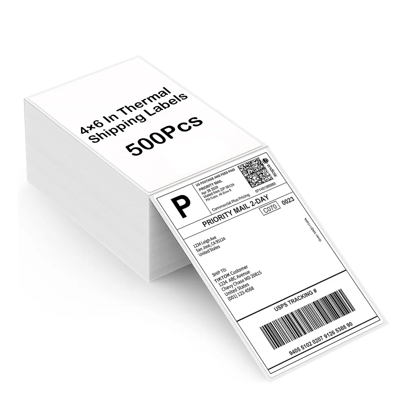 4x6" Thermal Shipping Labels, 500 Pcs Fanfold Paper with Strong Adhesive, Mailing Stickable Adhesive Barcode Labels & Stickers for Most Thermal Printers, Office Shipping Supplies
