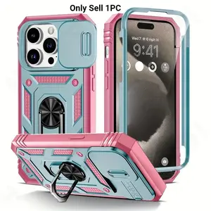 3-in-1 Heavy-duty Anti-fall Bracket Mobile Phone Case with Sliding Window Protector, Phone Protective Cover, Phone Accessories for iPhone, Casing