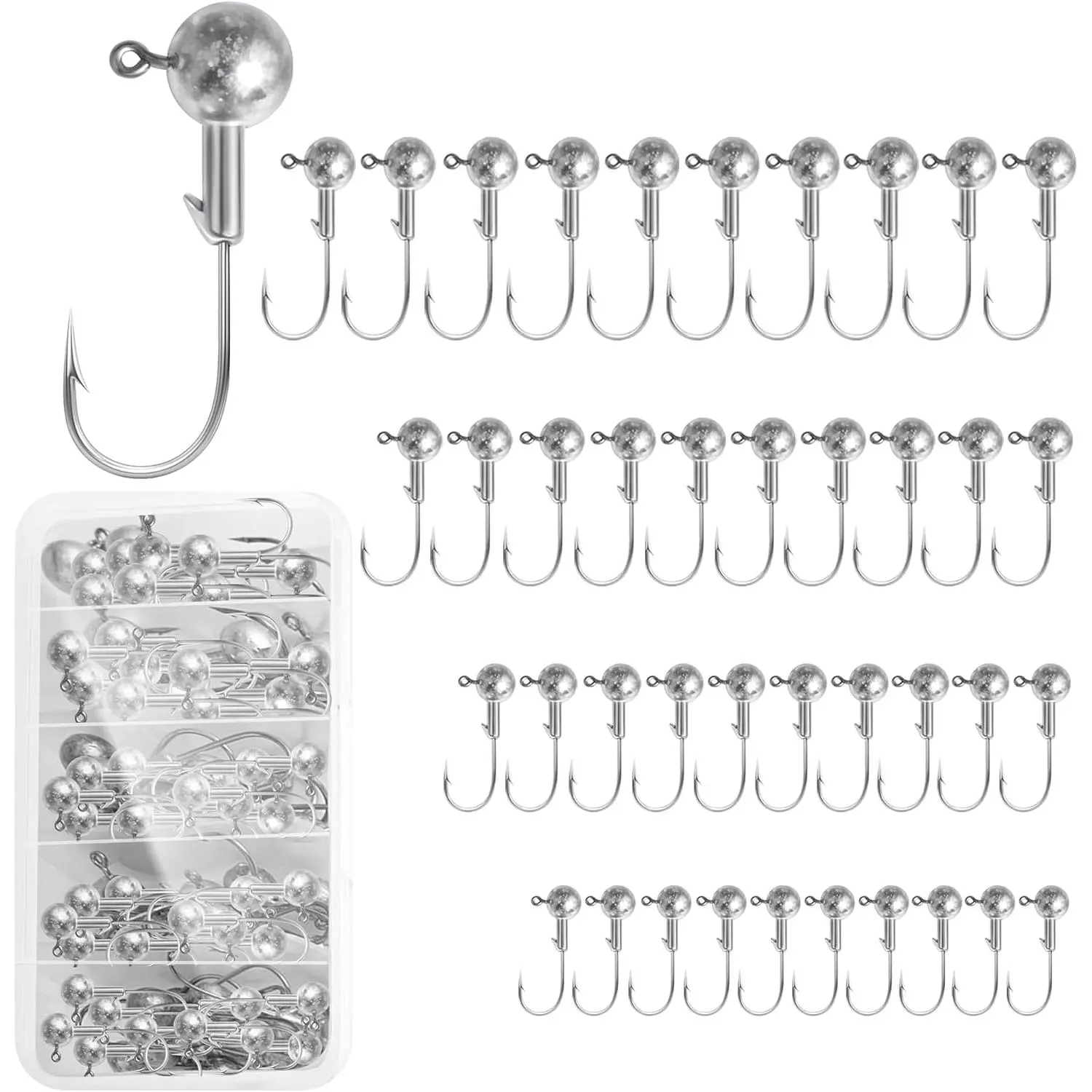 40pack Fishing Jig Heads Set with Hooks Box, Fishing Soft Lures Hooks for  Crappie Bass Trout, Saltwater Freshwater Fishing Tackle Kit, 1/8 oz, 3/16  oz, 1/4 oz, 3/8 oz, 10 count Each Size - TikTok Shop