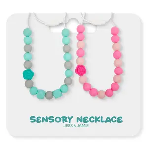 Necklaces for Sensory Kids - (2 Pack) Silicone Sensory Necklace Set w/Adjustable Strap & Breakaway Clasp- Stylish for Kids Sensory Needs