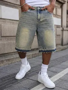🔥Men's Summer Vintage Washed and Distressed Denim Shorts, Non-Stretch American Street Style Men's Shorts, Unisex Vintage Bleached Blue Denim Shorts
