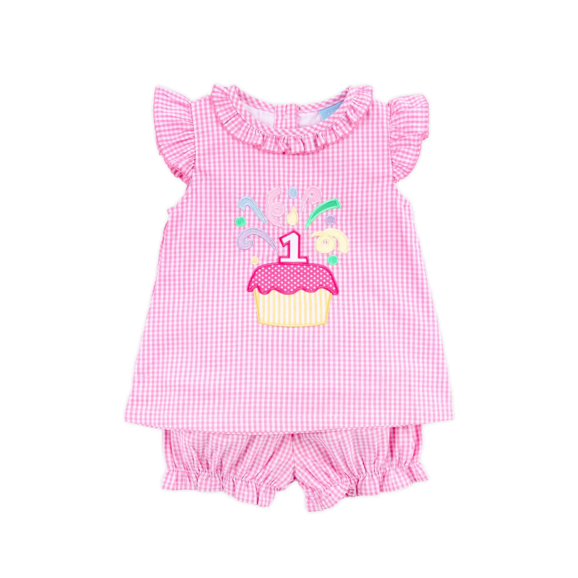 First Birthday Cupcake Bloomer Set - Cute Little Girls 2Pc Bday Outfit