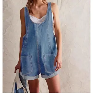 Women's Adjustable Denim Overalls Jumpsuit with Large Pockets - Washed Casual One-Piece for Spring Summer Fall, Machine Washable Solid Color Non-Stretch Fabric, Jumpsuit, Relaxed Style, Laidback Fashion, Sturdy Construction, Fashion L
