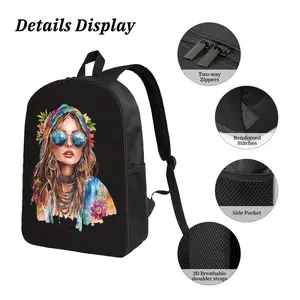 Best Trendy Hippie Cool Comic Print Backpack - Vibrant Floral & Butterfly Design, Lightweight Polyester, Adjustable Straps, Casual Style for School & Travel, Black with Colorful Artwork, Backpack for School, For Teenager Boys Girls Birthday Gifs Supplies