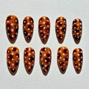 Pink Polka Dot Tortoiseshell Press-On Nail Set – Glossy Brown Nude Nails with Soft Pink Dots