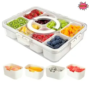 Divided Serving Tray with Lid andHandle - Snackle Box Charcuterie Container forPortable Snack Platters - Clear Organizer forCandy, Fruits, Nuts, Snacks - Perfect for Party,Entertaining outdoorfun
