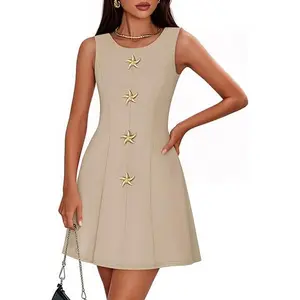 ZESICA Women's Elegant Sleeveless Mini Dresses 2026 Summer Crewneck Formal Business Cocktail Party A Line Short Dress