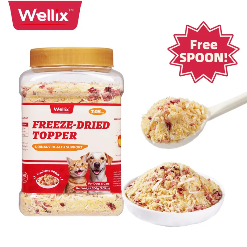 Wellix 7.5oz Freeze-Dried Chicken Base Dog & Cat Food Topper - Cranberry Mix, Egg Yolk, Low Calories, Urinary Aid for Kidney & Bladder Health, 100% Natural Nutritious Treat，#sohochic