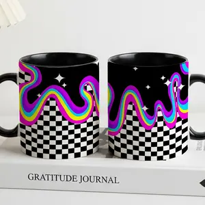 Rainbow Dripping Coffee Mug, Aesthetic Y2K Style Ceramic Cup, Colorful Dopamine Decor Drinkware for Office and Home, Unique 11oz Funky Design Mug