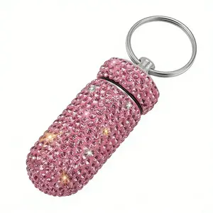 Portable Pill Case Pill Container Waterproof Pill Holder with Keychain Bling Pill Box Medicine Dispenser Bottle Storage for Outdoor Camping Travel