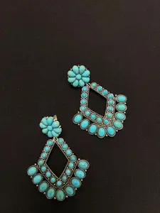 Turquoise Floral Western Statement Earrings