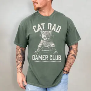 Cat Dad Gift - Funny Cat Comfort Colors T-Shirt, Gaming T-Shirt, Video Game T-Shirt, Gamer Gift for Him, Shirt for Boyfriend, Gift for Cat Owners