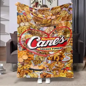 Raising Cane's, Soft Warm Food Lover Gift, American Fast Food Style, Perfect for Home Use and Food Theme Parties, Food Themed Blanket