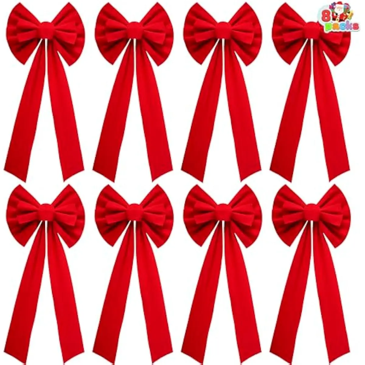 8 Pack Christmas Red Velvet Bows, 26" Long by 10" Wide Decorative Christmas Bows for Wreath Garland Tree Decor, Indoor Outdoor Holiday Decorations