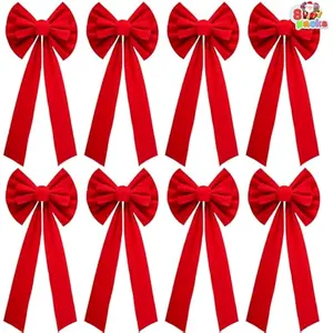 8 Pack Christmas Red Velvet Bows, 26" Long by 10" Wide Decorative Christmas Bows for Wreath Garland Tree Decor, Indoor Outdoor Holiday Decorations