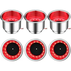 6 count LED Cup Holder Marine Drink Holder Stainless Steel Cup Holders Insert with Drain for Boat Yacht  Camper  RV(Red)