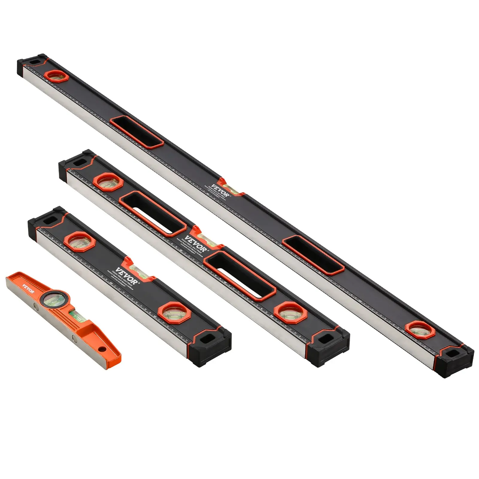 【DealsForYouDays】VEVOR 4-Piece Heavy Duty Aluminum Alloy Magnetic Torpedo Level Set, 48/24/16/10 in Bubble Vials, 3-in-1 Measurement, Acrylic Glass, Fathersday Gift Tool