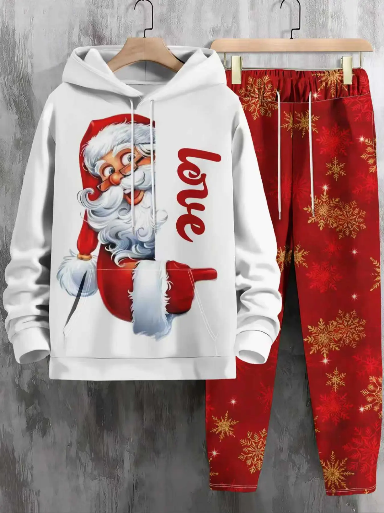 Trendy Christmas Print Hoodie Set, Casual Fitted Long Sleeve Top & Pants, Sportswear for Running & Outdoor Activities, Athleisure Sweatsuit