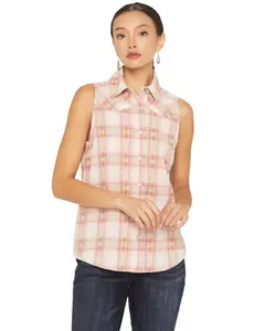 Idyllwind Women's Clementine Dobby Plaid Print Sleeveless Snap Western Shirt - Iwsp26w21-Crm