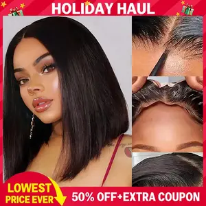 Short Bob Wigs Human Hair Straight 16 inch Bob Wig Human Hair 13x4 Lace Front Wigs Human Hair Glueless Pre Plucked Transparent Wigs for Women 180% Density (13x4 Straight Bob Wig Black Color, 16 Inch)