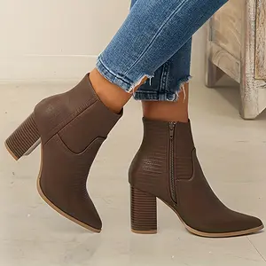 Stylish Women's Chelsea Boots - Ankle & Bootie, Soft Sole, Chunky Heel, Side Zipper, Point Toe, Winter Slim Fit, Comfortable Casual Boots Daily Wear