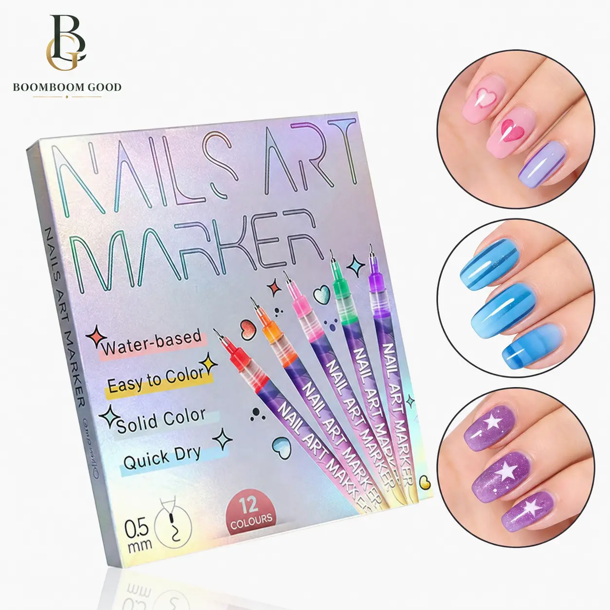 12-Color Nail Art Marker Set – Quick-Drying Acrylic Pens for DIY Manicures & Easy 3D Designs, Ideal for Beginners